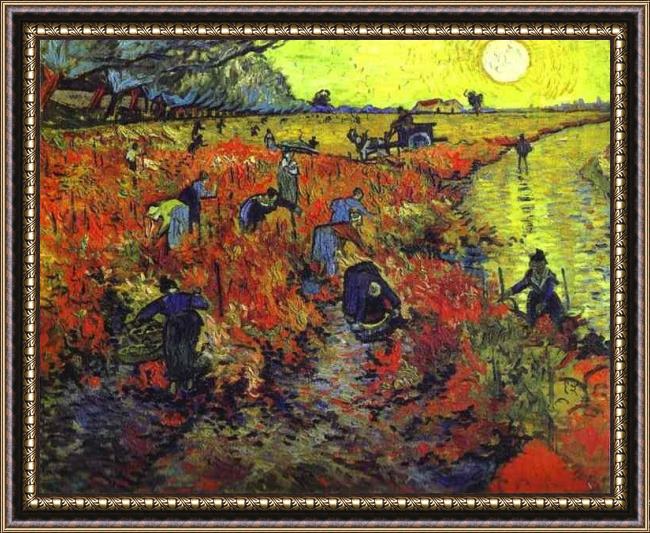 Framed Vincent van Gogh red vineyards painting