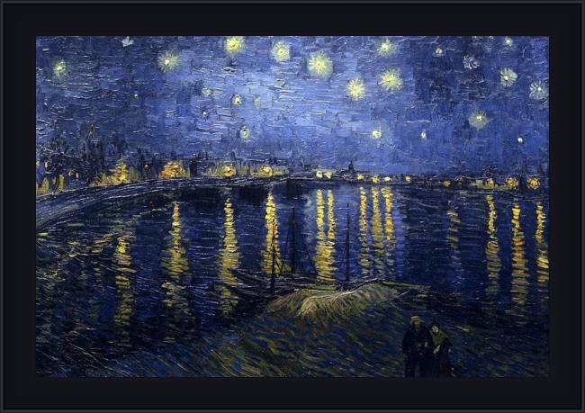 Framed Vincent van Gogh starry night over the rhone painting