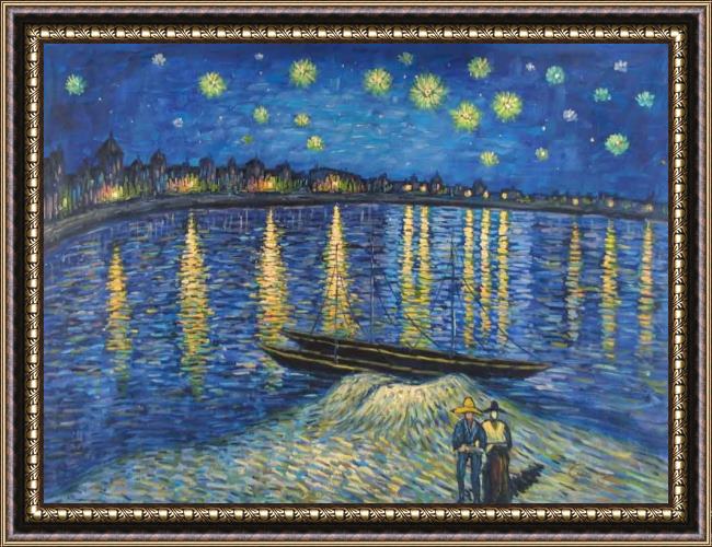 Framed Vincent van Gogh starry night over the rhone 2 painting