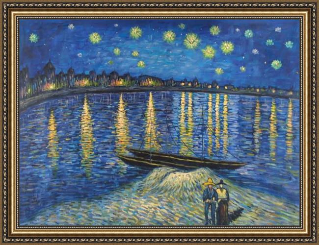 Framed Vincent van Gogh starry night over the rhone 2 painting
