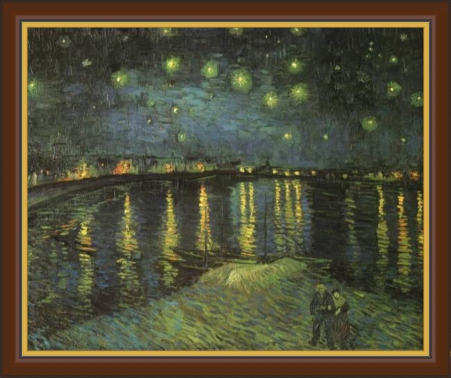 Framed Vincent van Gogh starry night over the rhone i painting
