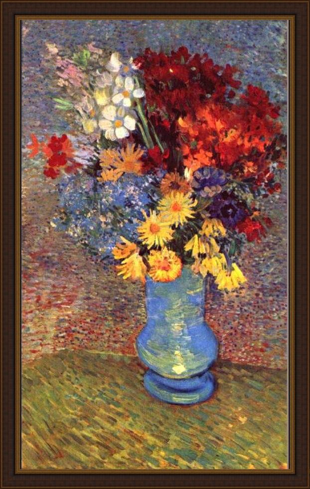 Framed Vincent van Gogh still life with a vase margin rites and anemones painting