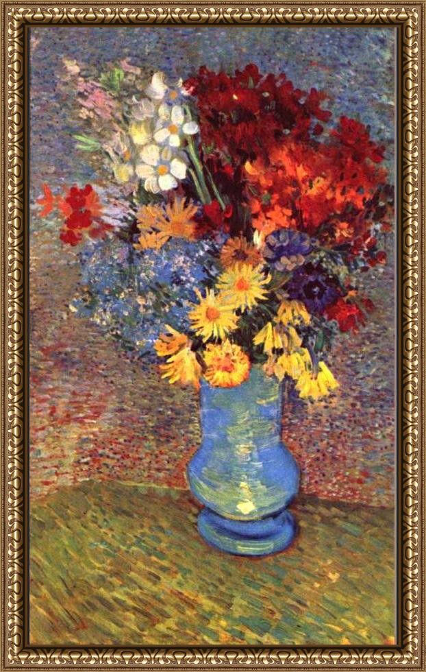 Framed Vincent van Gogh still life with a vase margin rites and anemones painting