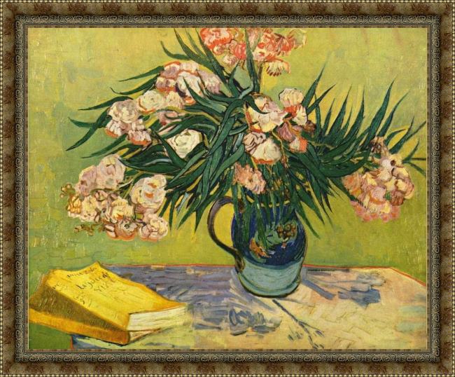 Framed Vincent van Gogh still life with oleander painting