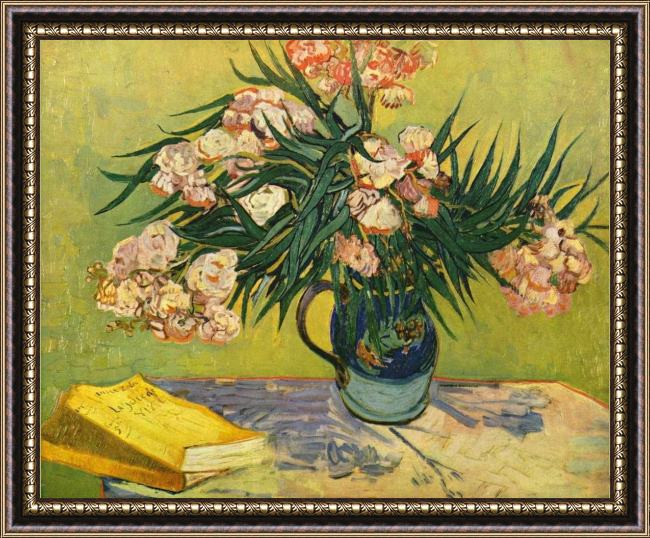 Framed Vincent van Gogh still life with oleander painting