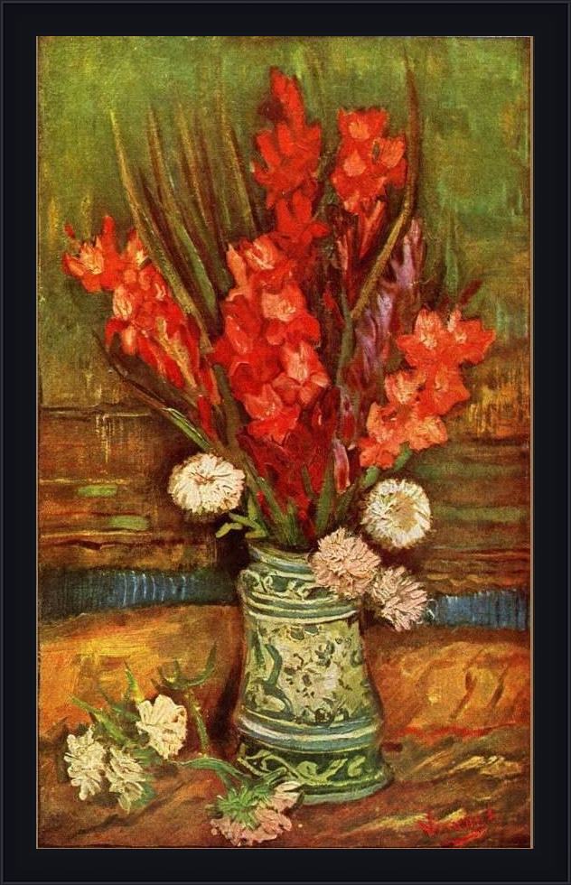 Framed Vincent van Gogh still life with red gladioli painting