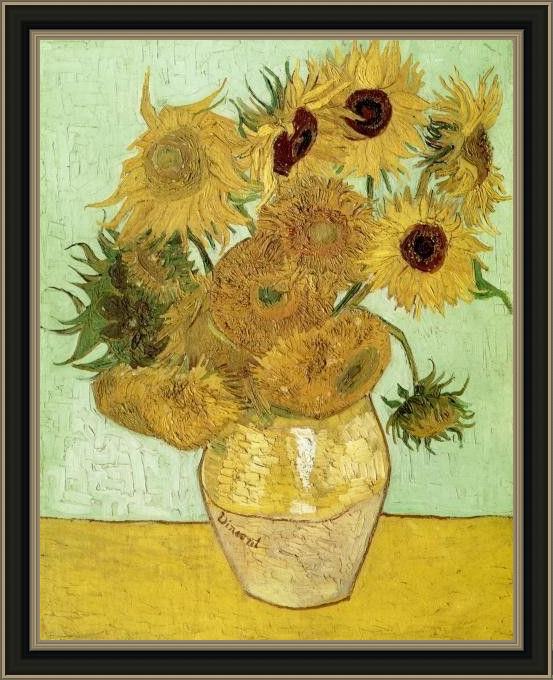Framed Vincent van Gogh sunflowers painting