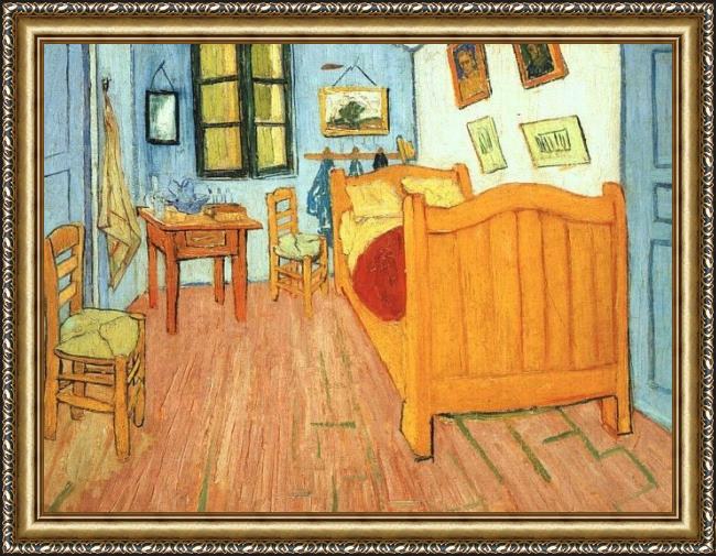 Framed Vincent van Gogh the bedroom at arles painting