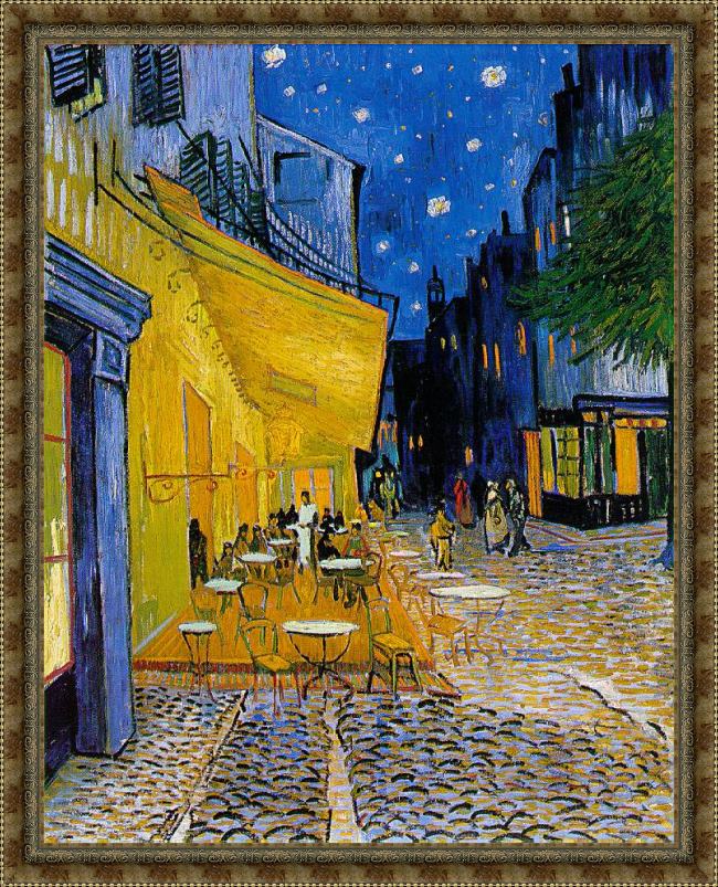 Framed Vincent van Gogh the cafe terrace painting