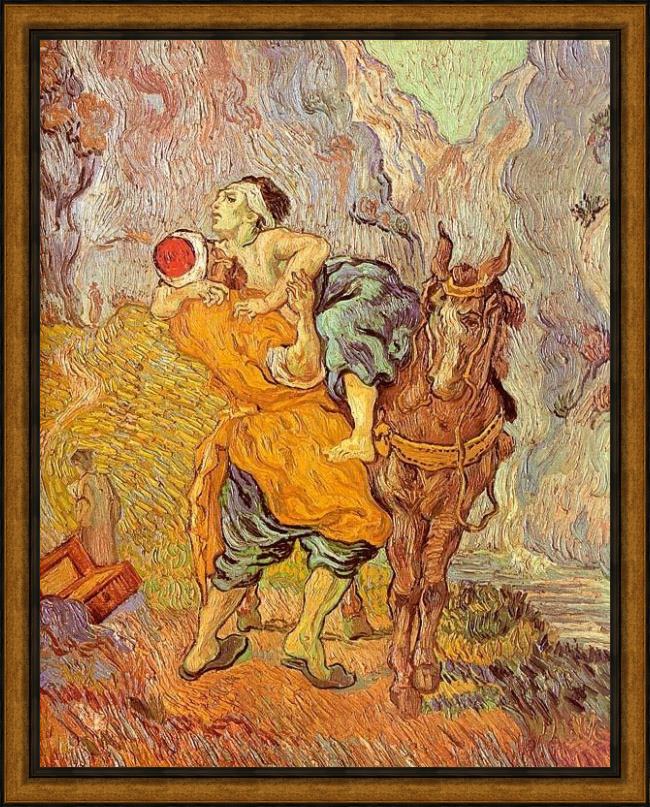 Framed Vincent van Gogh the good samaritan delacroix painting
