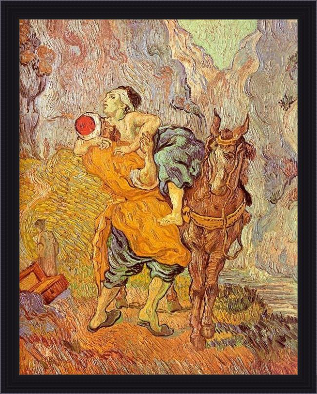 Framed Vincent van Gogh the good samaritan delacroix painting