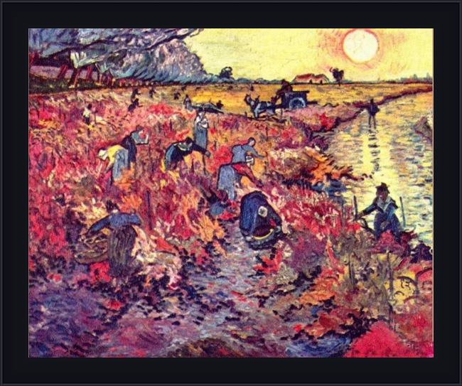 Framed Vincent van Gogh the red vineyard painting