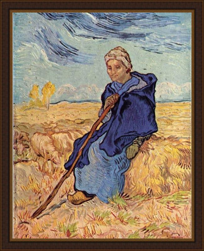 Framed Vincent van Gogh the shepherdess painting