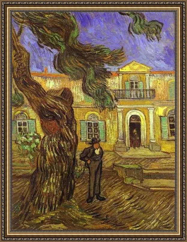 Framed Vincent van Gogh tree and man painting