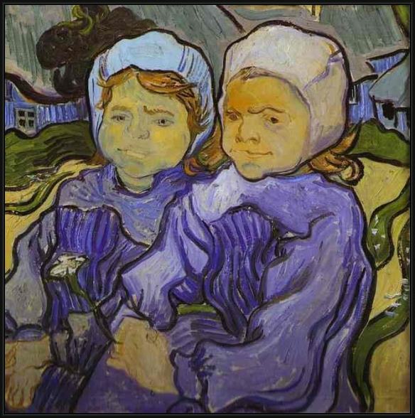 Framed Vincent van Gogh two little girls painting