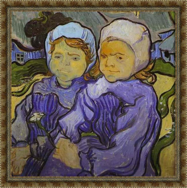 Framed Vincent van Gogh two little girls painting