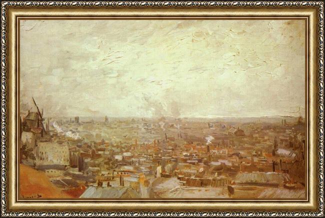 Framed Vincent van Gogh view from montmartre painting