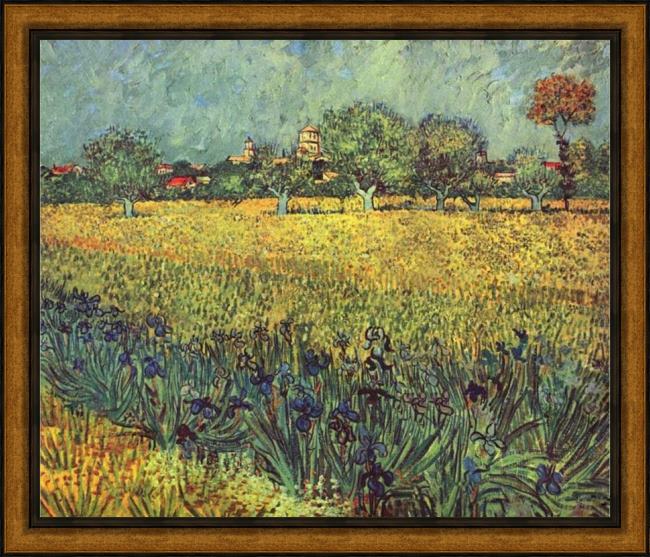 Framed Vincent van Gogh view of arles with irises i painting