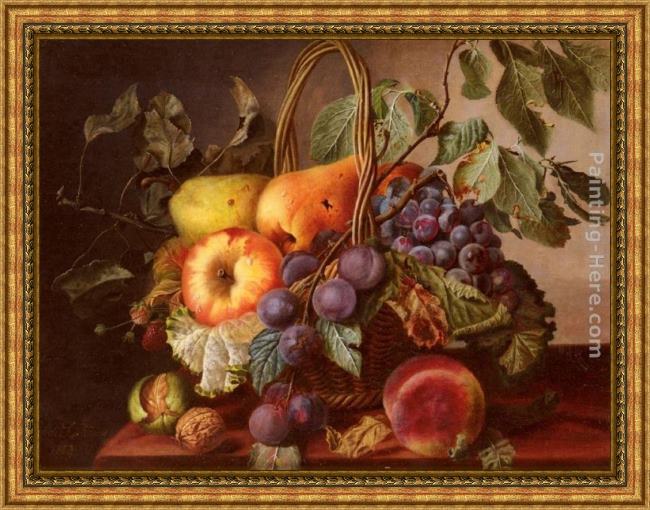 Framed Virginie de Sartorius a still life with a basket of fruit painting