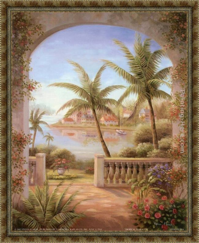 Framed Vivian Flasch tropical terrace ii painting