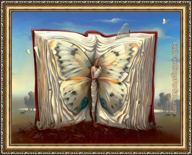 Framed Vladimir Kush book of books painting