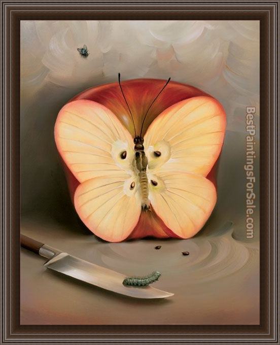 Framed Vladimir Kush butterfly apple painting