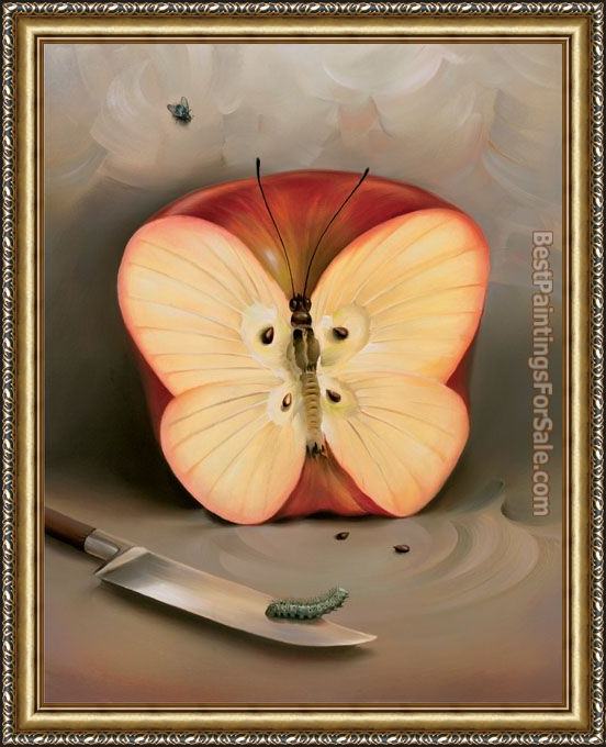 Framed Vladimir Kush butterfly apple painting