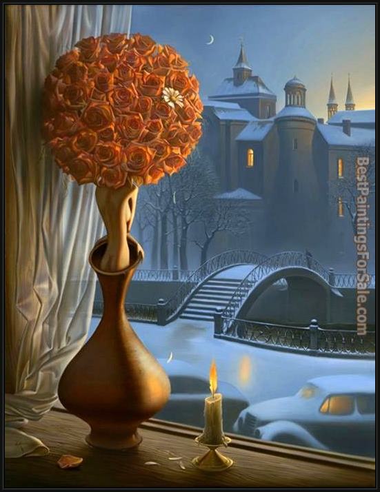Framed Vladimir Kush daisy games painting