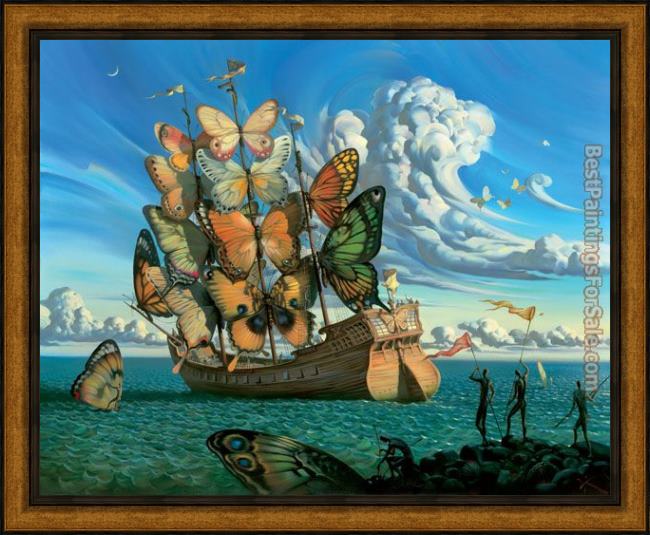 Framed Vladimir Kush departure of the winged ship painting