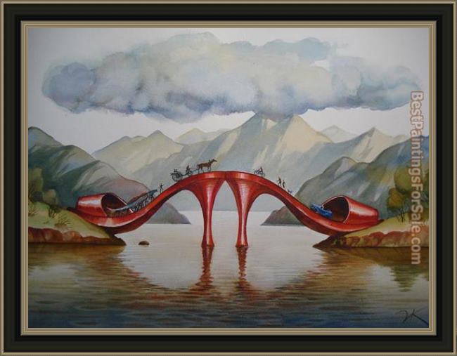 Framed Vladimir Kush fashionable bridge painting