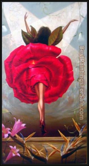 Framed Vladimir Kush flamingo dancer painting