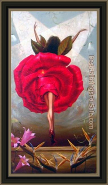 Framed Vladimir Kush flamingo dancer painting