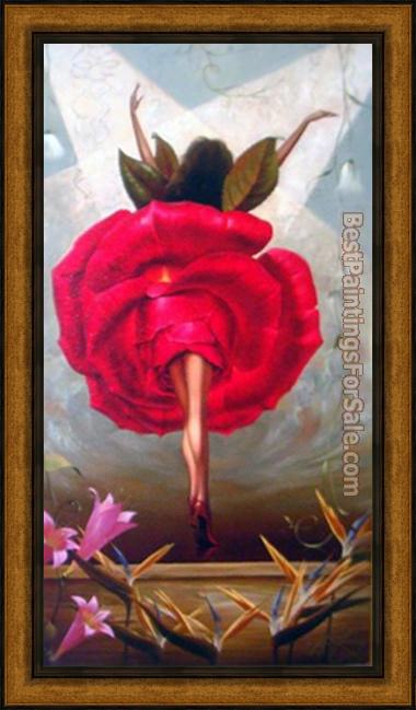 Framed Vladimir Kush flamingo dancer painting