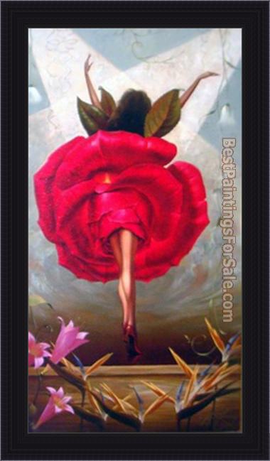 Framed Vladimir Kush flamingo dancer painting