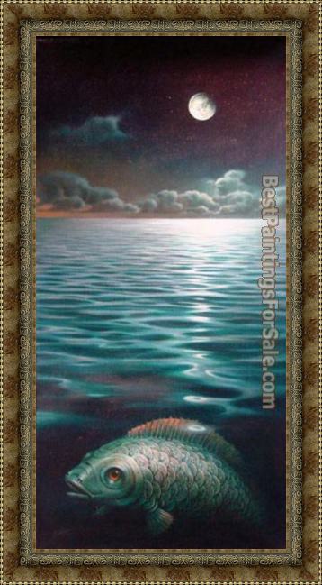 Framed Vladimir Kush moonlight mystery painting