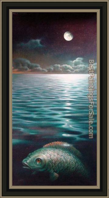 Framed Vladimir Kush moonlight mystery painting