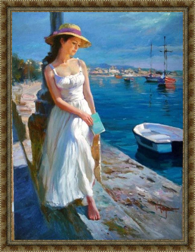 Framed Vladimir Volegov at 0the harbor eml painting