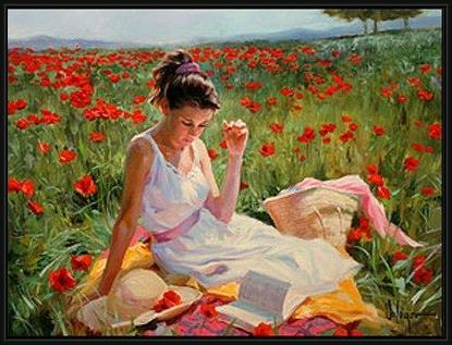 Framed Vladimir Volegov in poppies painting