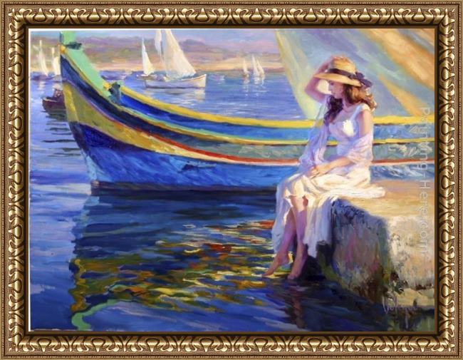 Framed Vladimir Volegov malta waterfront painting