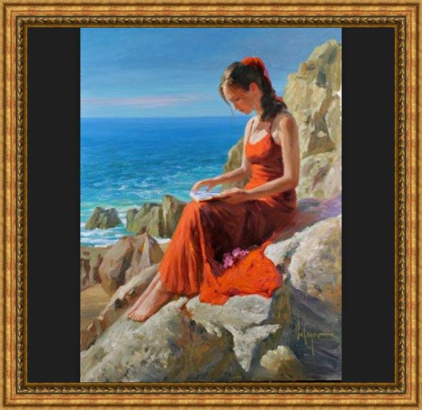 Framed Vladimir Volegov seaside sonnet painting