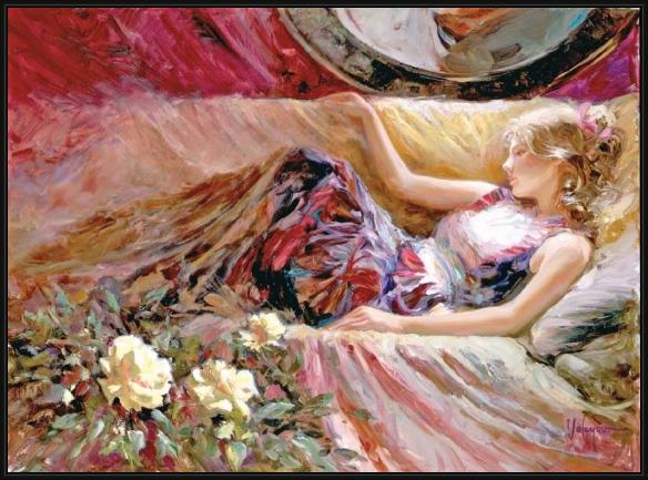 Framed Vladimir Volegov yellow roses painting