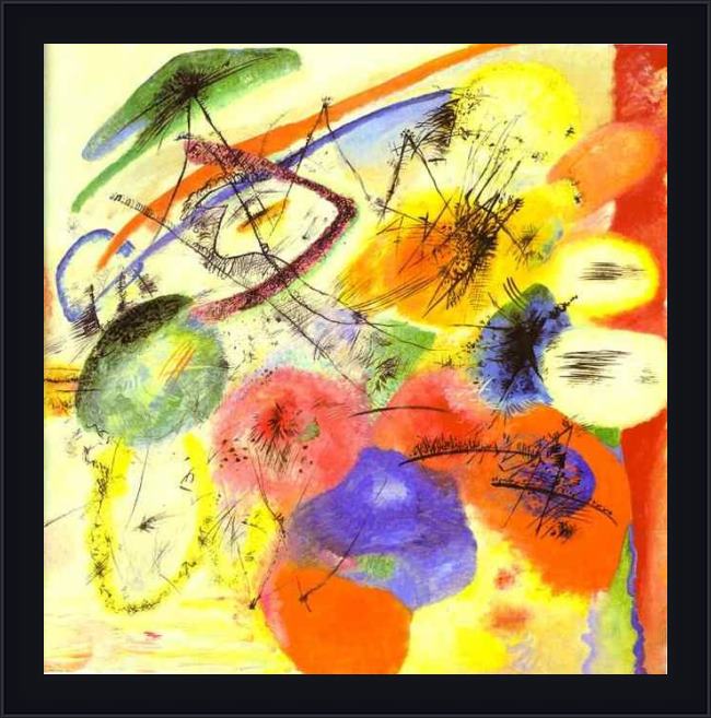 Framed Wassily Kandinsky black strokes painting