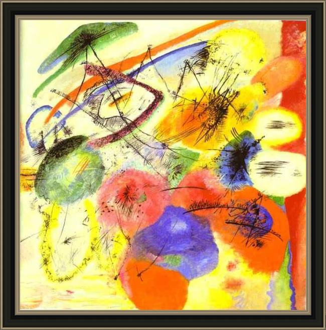 Framed Wassily Kandinsky black strokes painting