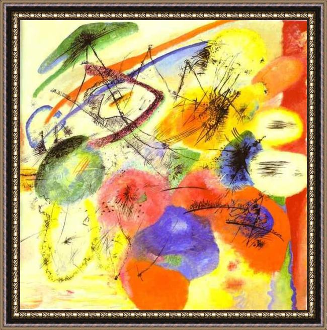 Framed Wassily Kandinsky black strokes painting