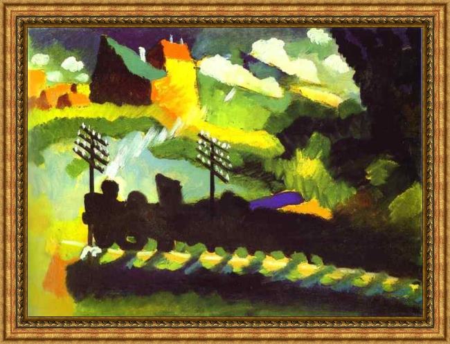 Framed Wassily Kandinsky murnau-view with railroad and castle painting