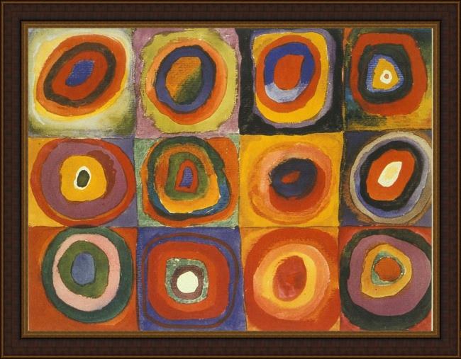 Framed Wassily Kandinsky squares with concentric painting