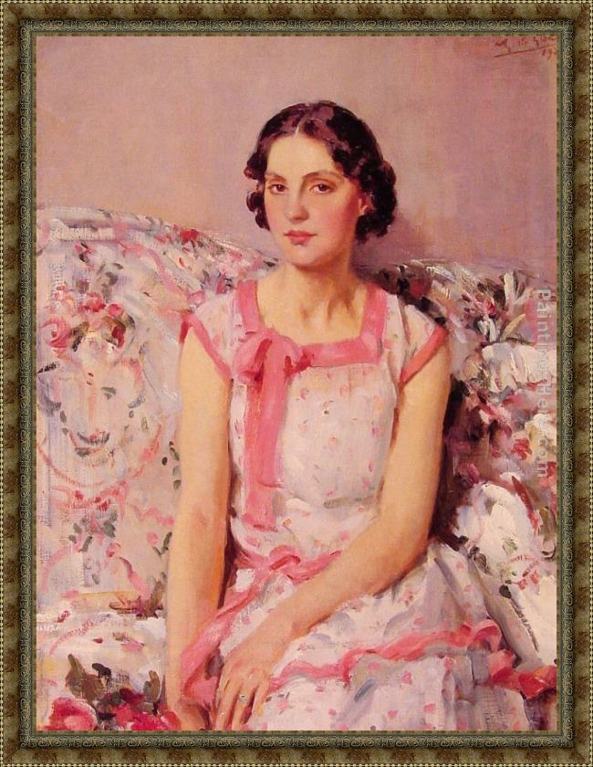 Framed Wilfred Gabriel de Glehn portrait of clare collins painting