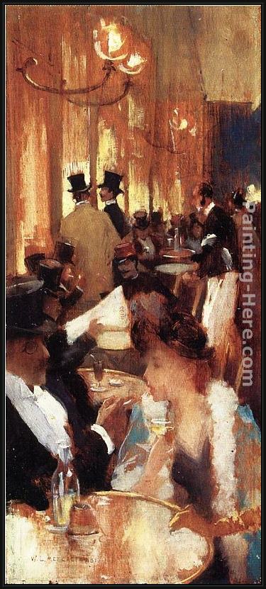 Framed Willard Leroy Metcalf au café painting