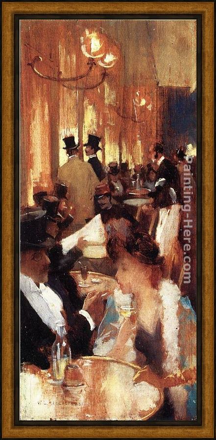 Framed Willard Leroy Metcalf au café painting