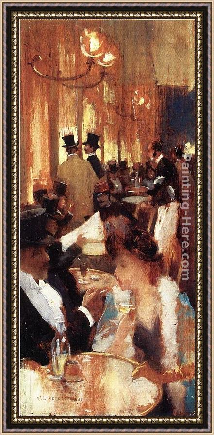 Framed Willard Leroy Metcalf au café painting